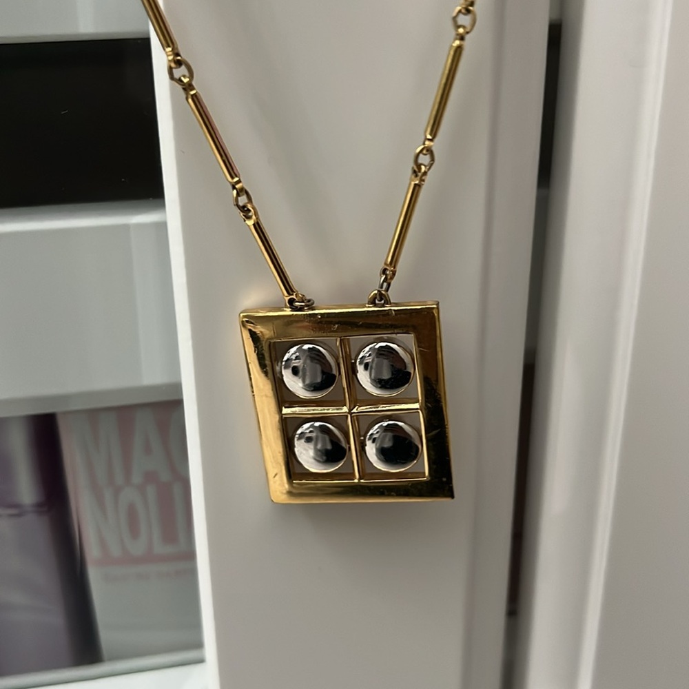 Vintage Artistry 2 toned gold and silver tone metal bar chain necklace modernist - Picture 5 of 5